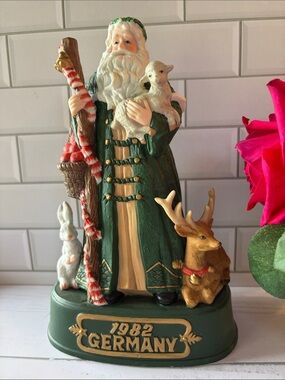 Green Santa Figurine Holiday Décor with Lamb and Reindeer